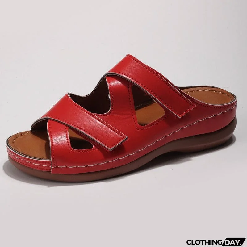 Summer Hollow Out Velcro Wedge Heel Casual Slippers for Women