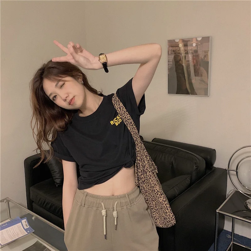 Uveng Uveng Print Short-Sleeve T-Shirt Women's Summer 2024 New Korean Version Design Sense Loose Show Thin Student Top Tide