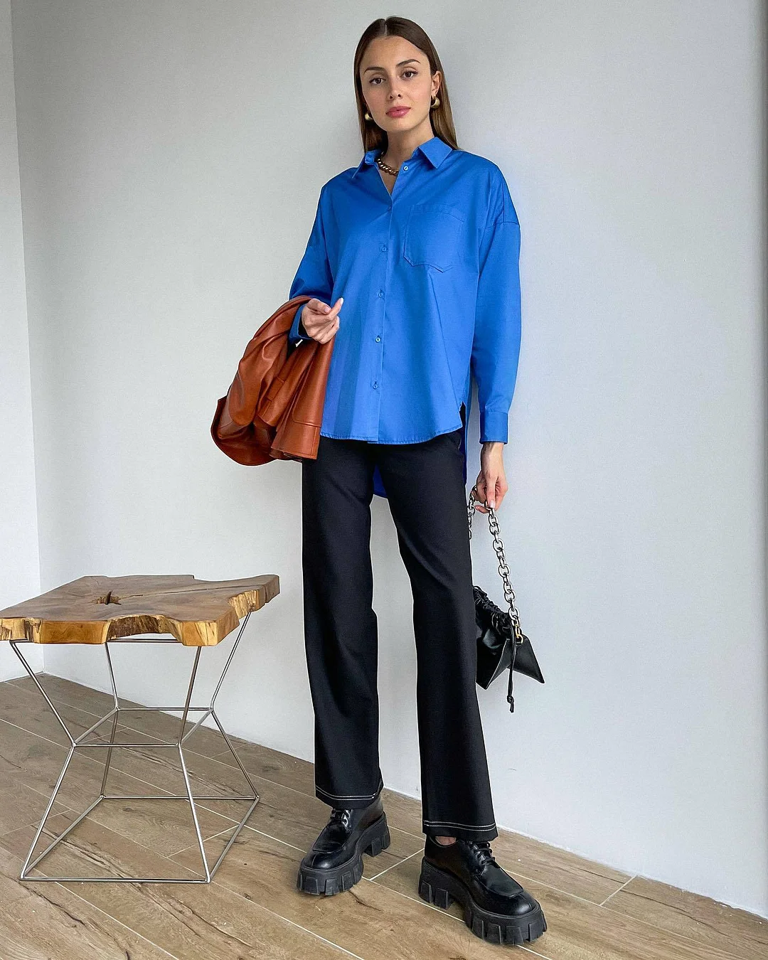 Back to school  Casual Klein Blue Shirt Spring Summer Long Sleeve Cotton Blouse Office Lady Elegant Solid Loose Tops Oversize Green Blusa Tunic