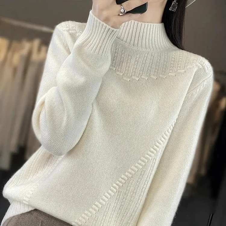 boyshy Wool High Turnover Collar Knitted Sweater For Women's Autumn And Winter Warm Top Elegant 2YS Versatile Jiu Jia