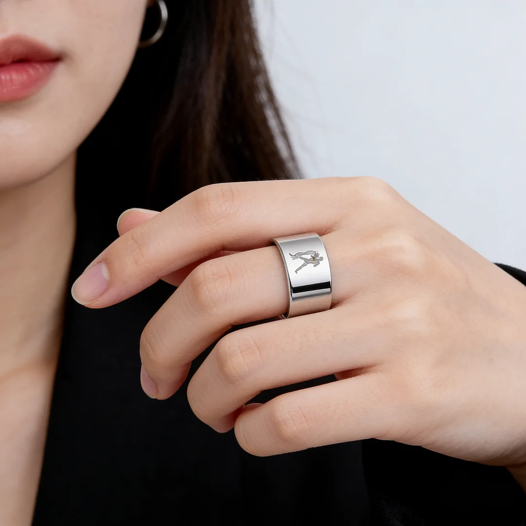 4MM 6MM 8MM 10MM Silver Zodiac Aquarius Laser Couple Wedding Bands Flat Tungsten Carbide Rings for Men and Women