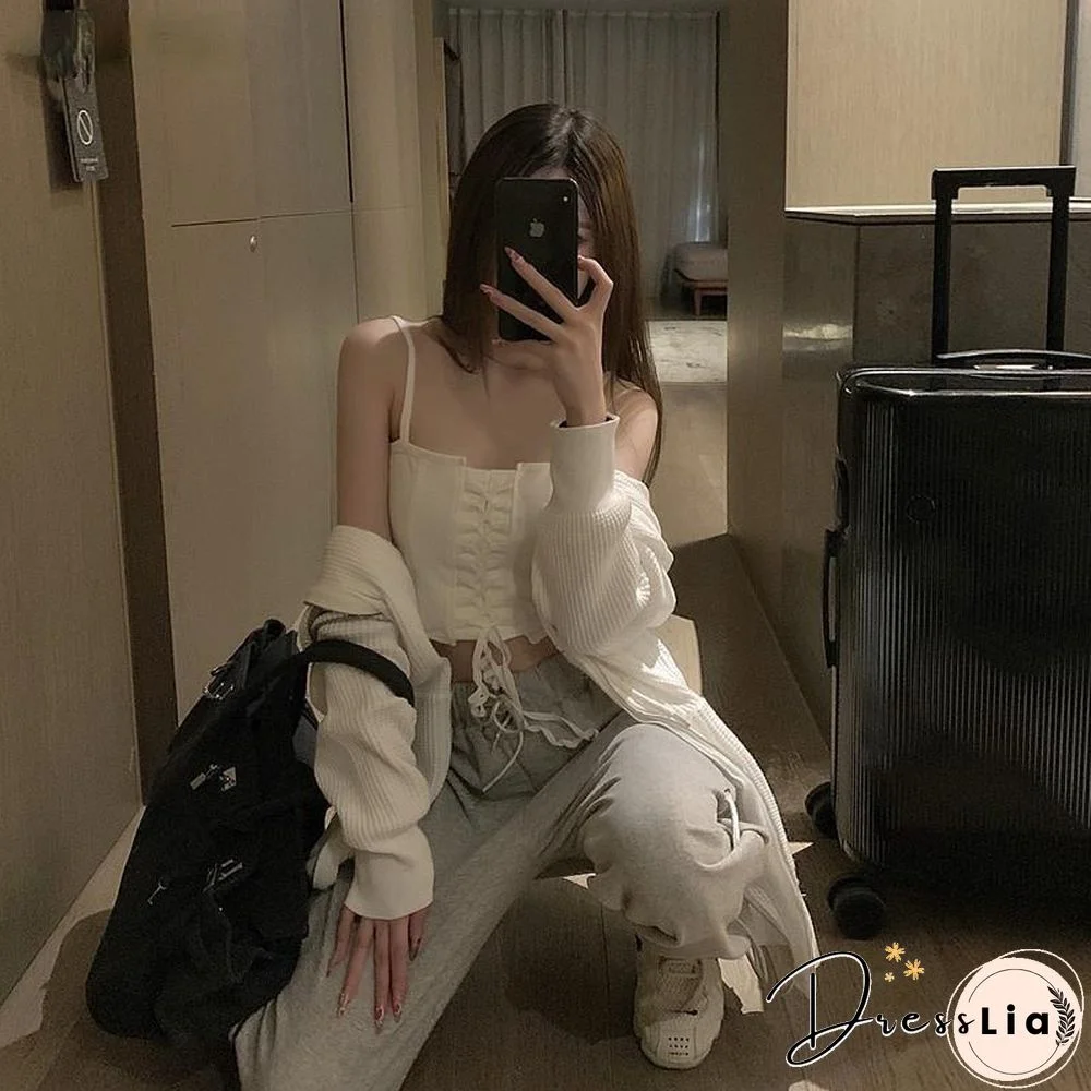 Camis Women Fashion Sexy French Crop Tops Casual Bandage Club Streetwear Off Shoulder Summer Korean Style White All-Match Chic