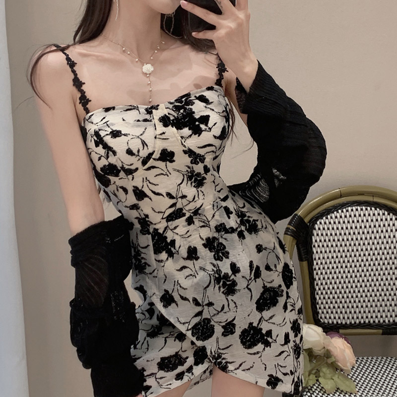 Floral Print Slip Dress Lace Up Cardigan Two Pieces