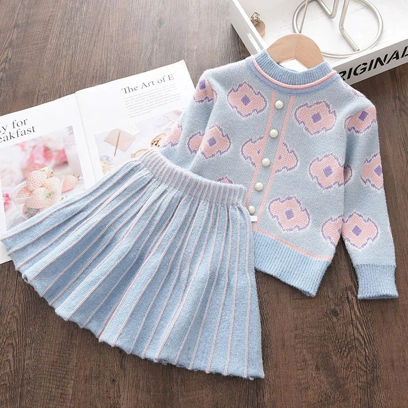 Bear Leader Girls Baby 2022 Fashion Winter Knitted Clothes Sets Cartoon Sweaters Tops Ruffles Skirt Outfits Children Clothes