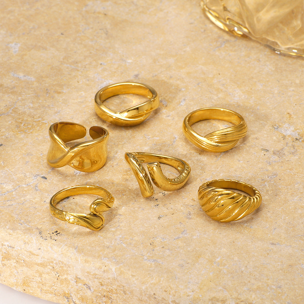 2025 Popular Hand Jewelry Geometric Stainless Steel Texture Line Knot Ring Female Ring