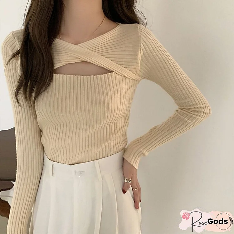 Sexy Hollow Out Knitted Sweaters Women Fall Harajuku Slim Y2K Pullovers Fashion Female Casual Korean Long Sleeve Top New