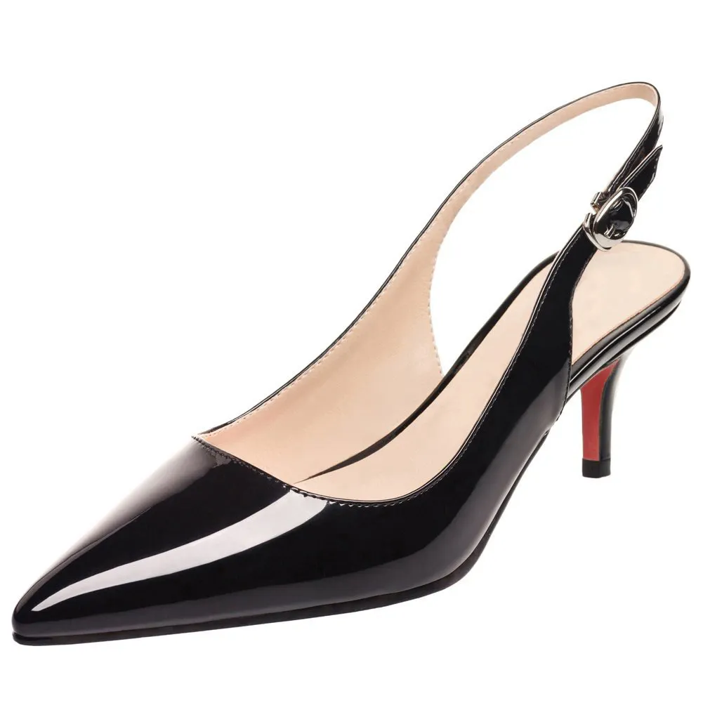 60mm Women's Pointed Toe Slingback Red Soles Shoes Kitten Heel Patent Pumps-vocosishoes