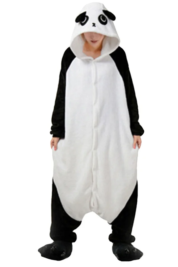 Womens Hooded Panda Pajamas Onesies Costume Black-elleschic