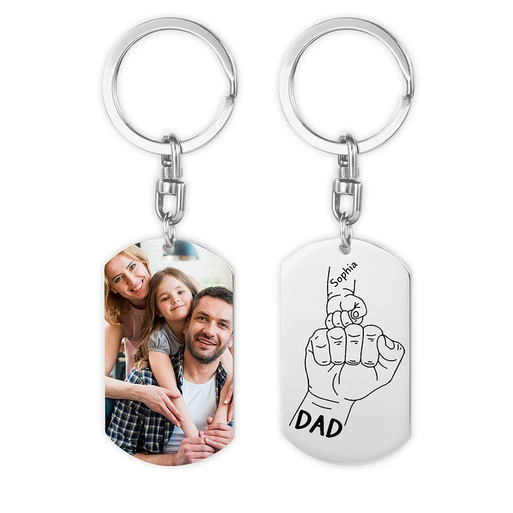 Personalized Photo Keychain Engraved 1 Name Fist Family Keychain for Dad