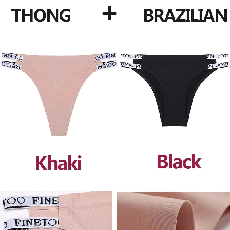 2PCS/Set Seamless Women's Thong Sexy Bikini Underwear G-string Letter Lingerie Femme Low-Rise Panties Ice Silk Women Underpants