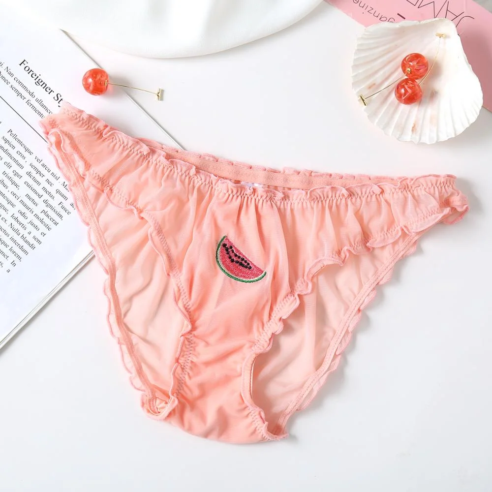 Sexy Women Lace Underpant Fruit Embroidery Low-waist Panties Transparent Women's lingerie Cotton Crotch New Summer Fashion Thong