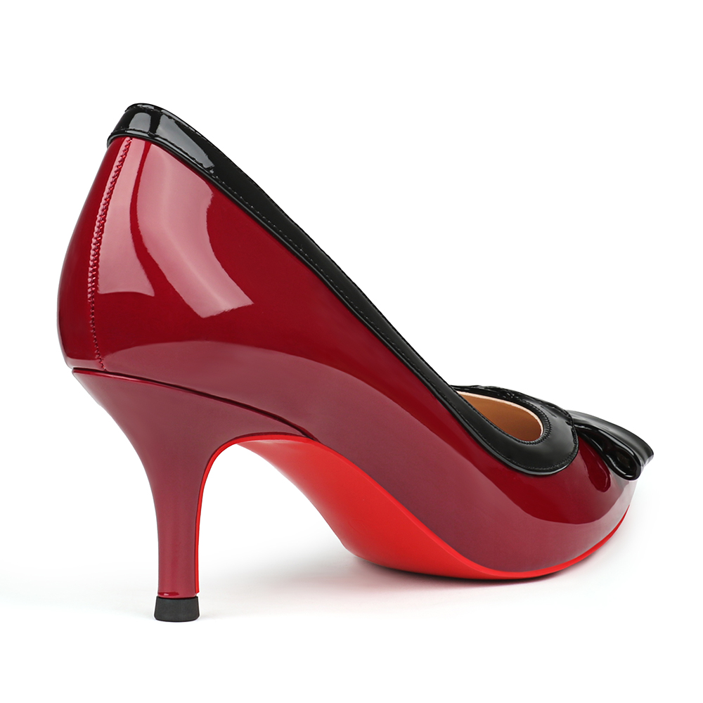 60mm Pointed Toe Bowknot Red Bottom Kitten Heels Daily Pumps for Women-MERUMOTE