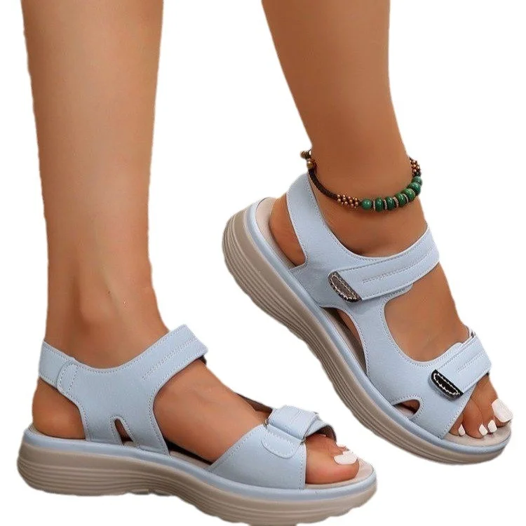 Yyvonne New Summer Women's Shoes Large-Size Thick-Sed Casual Sandals With Magic Stickers Women's Shoes