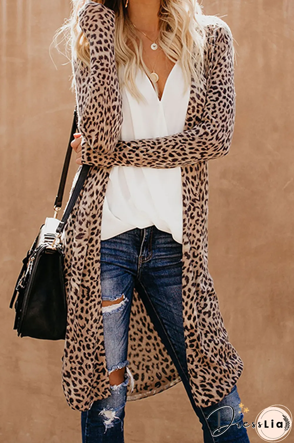 Casual Street Print Split Joint V Neck Outerwear(5 colors)