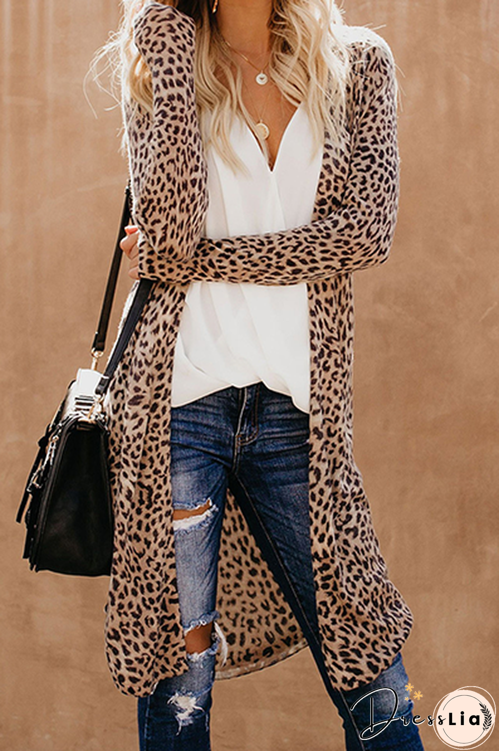 Casual Street Print Split Joint V Neck Outerwear(5 colors)