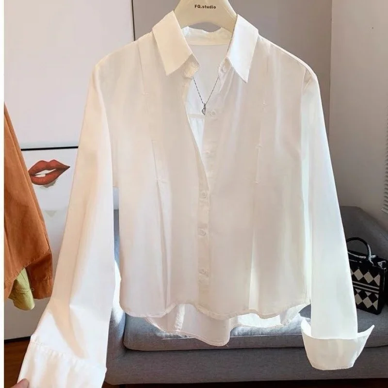 Athvotar Athvotar Cotton Short Loose Shirt Women 2025 Spring Dress New Casual Long-Sleeved Small Orange Shirt Woman