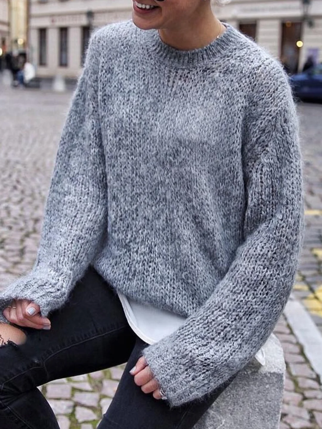 Casual Autumn Cotton Natural Mid-weight Daily Long sleeve Crew Neck Sweater for Women