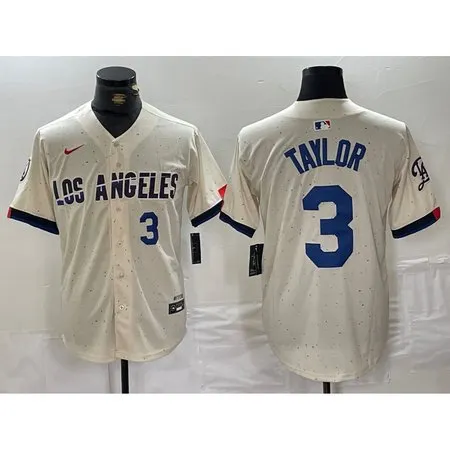 Men's Los Angeles Dodgers #3 Chris Taylor Cream Stitched Baseball Jersey OJCL