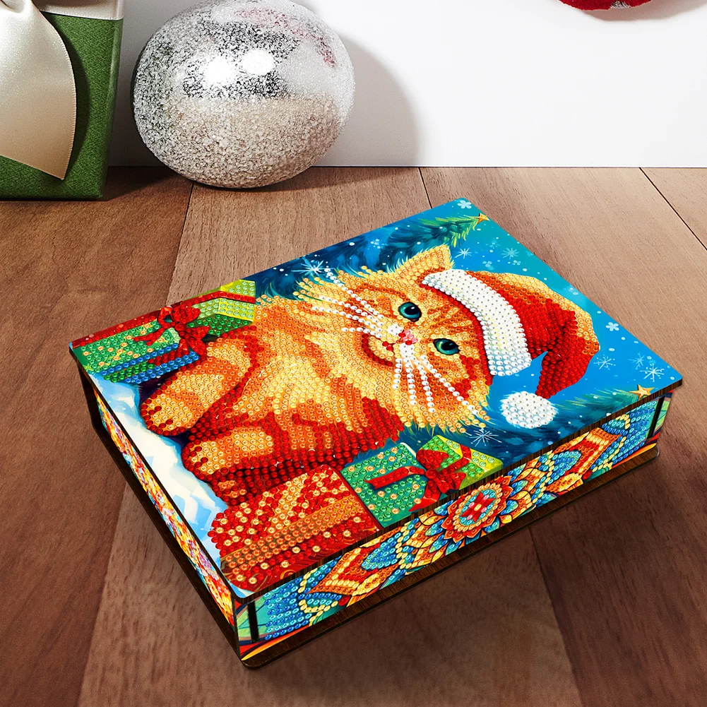 DIY Xmas Cat Diamond Painting Jewelry Storage Box DIY Special Shaped Drill Case