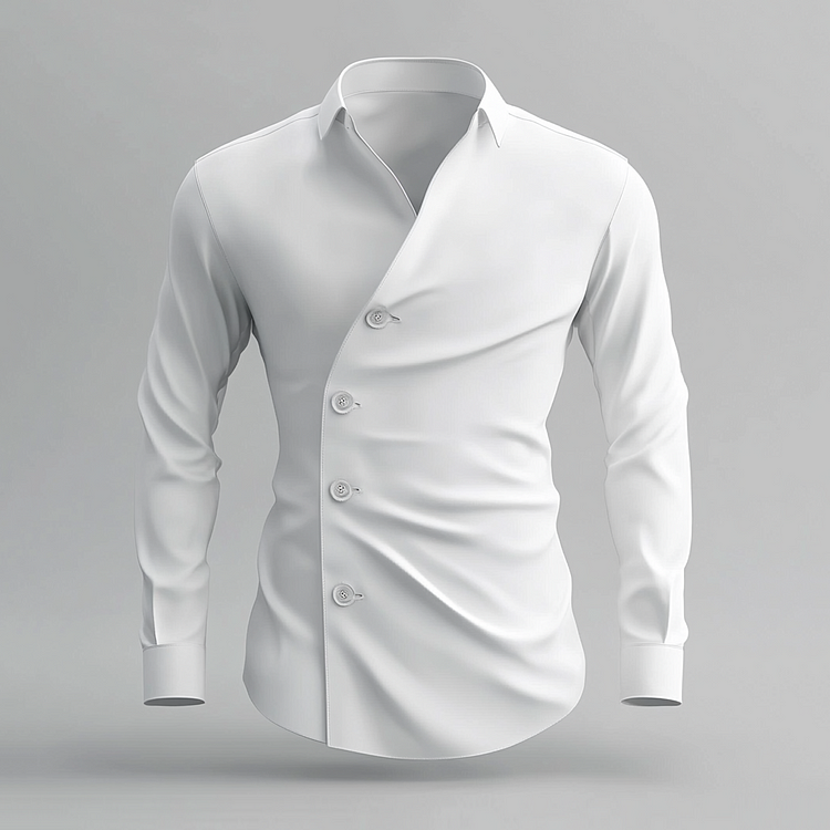Men's Turndown Collar Slant Button Long Sleeve Solid Shirt