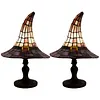 Resin Stained Glass Witch Hat Lamp USB Powered Gothic Wizard Hats Night Light Halloween Home Decor Accent Lamps for Home Office Dormitory Bar Decorate