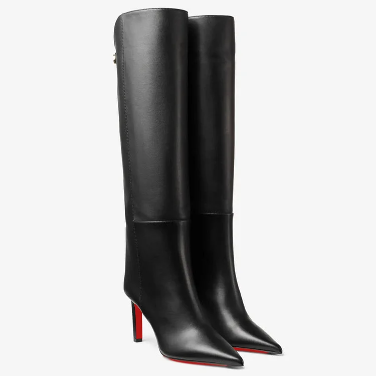 95mm Women's Pointed Toe Stiletto Heel Knee Red Bottom Boots VOCOSI VOCOSI