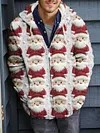 Men's Christmas 3D Pattern Print Casual Zipper Plus Size Knitted Hooded Jacket Coat