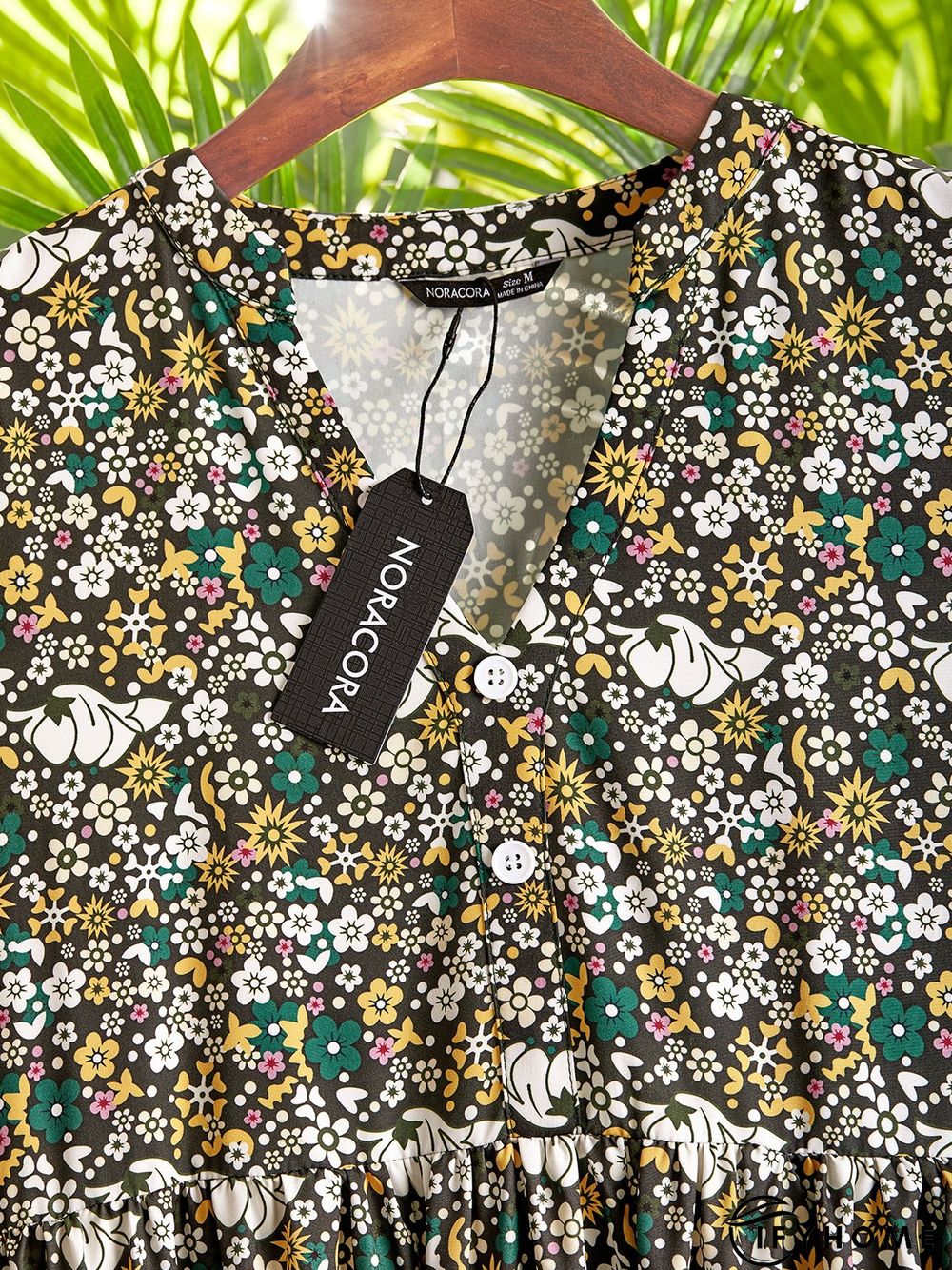 Casual Short Sleeve Woven V Neck Floral Midi Dress | IFYHOME