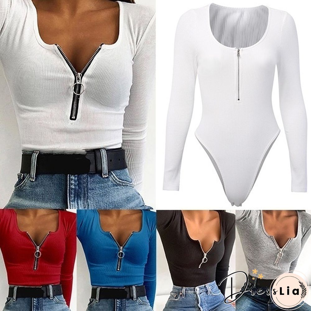 Womens New Fashion Crew Neck Skinny Bodysuit Jumpsuit Stretch Leotard Top Shirt