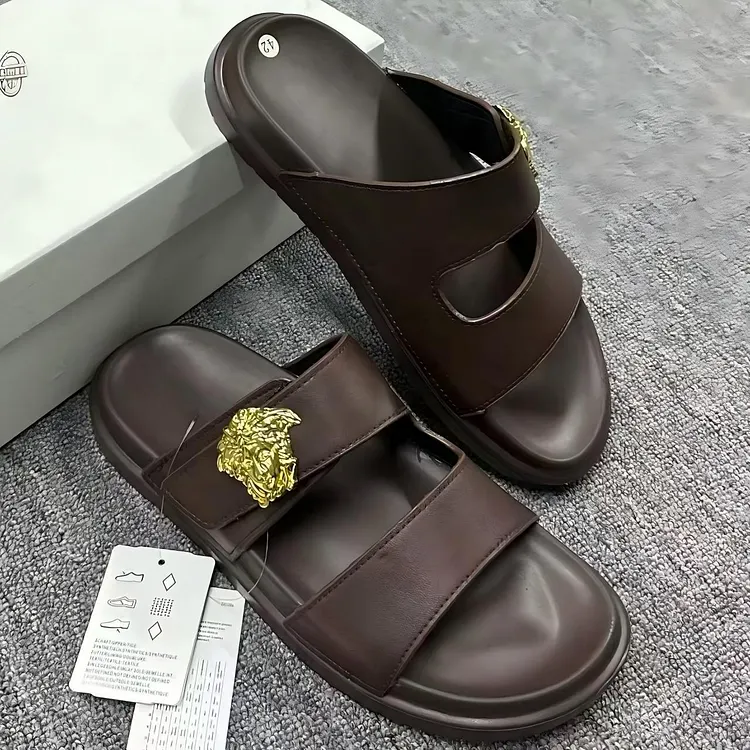 2026 New Spring/Summer Metal Skull Slippers, Outdoor Wear, Flat Slip-on Men's Shoes vocosi VOCOSI