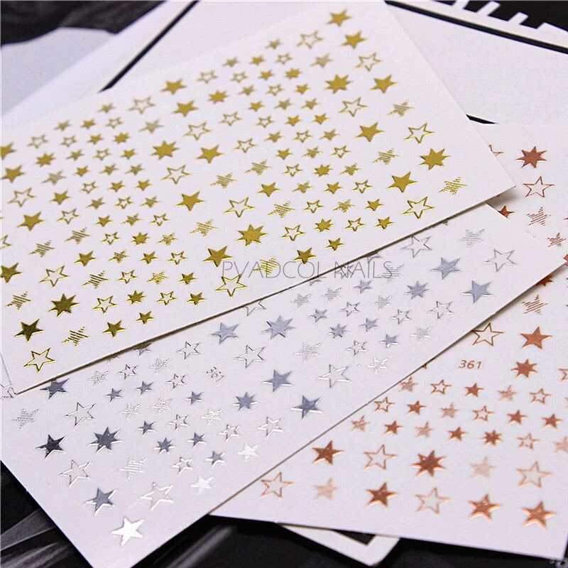 3D Nails Metallic Star Nail Sticker Decals Tips Wrap Decoration Salon Nail Art Supplies-Nail Inspo
