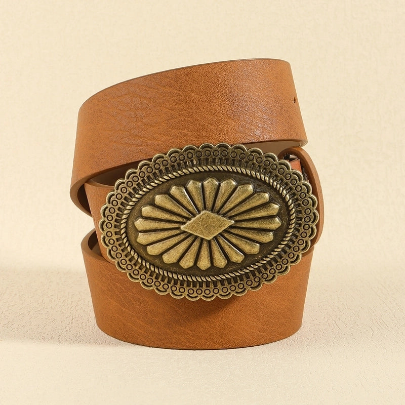 Retro Geometric Pu Leather Alloy Plating Women’s Leather Belts