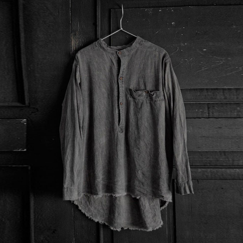 Men's Washed Cotton And Linen Long-Sleeved Shirt