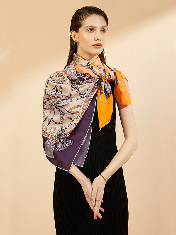 Silk Scarf Chains Pattern Travel And Leisure Style For Women