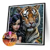 Diamond Painting-DIY Full Round Drill Girl and Tiger