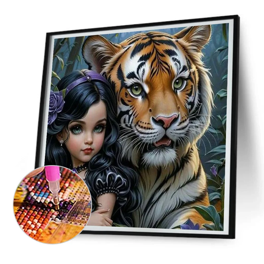 Diamond Painting - Full Round Drill - Tiger Girl(Canvas|30*30cm)