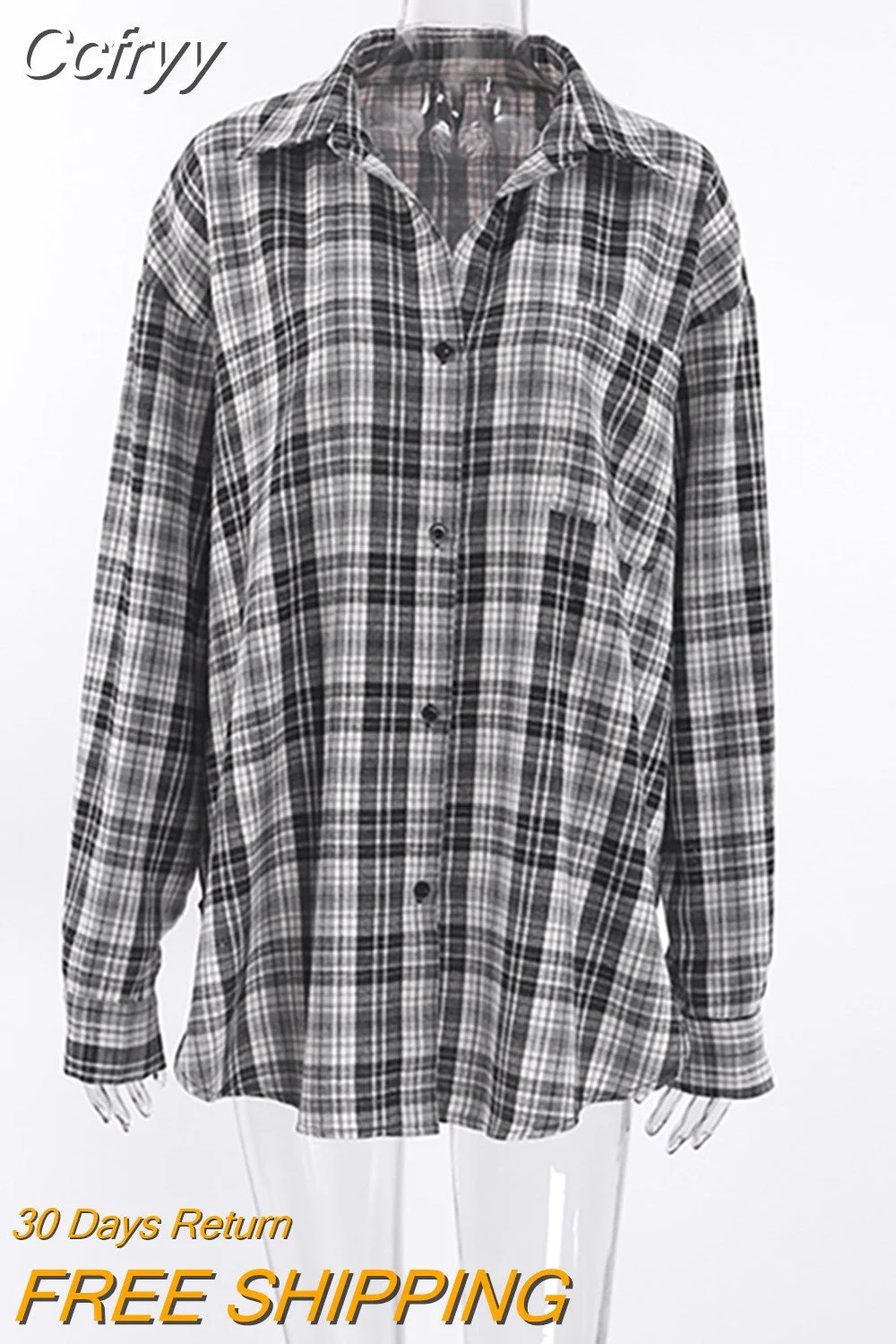 Huibahe Patchwork Black And White Plaid Shirts Women Pocket Gingham Blouse Casual Loose Long Sleeve Print Tops Spring Shirts