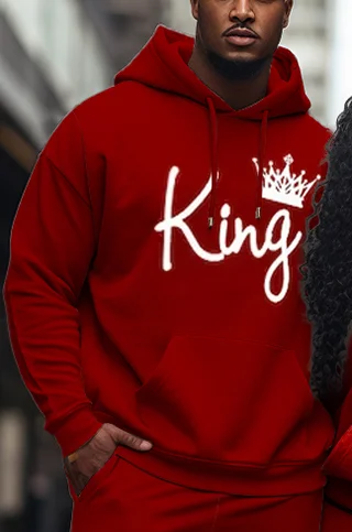 Couple Large Size Casual Couple Outfit Red King Crown Queen Hoodie Set