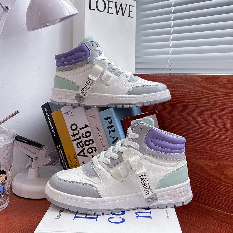 High Top Women's Sneakers Off White Shoes Female Fall 2021 New Tide Breathable Student Board Shoes Korean Increase Casual Shoes