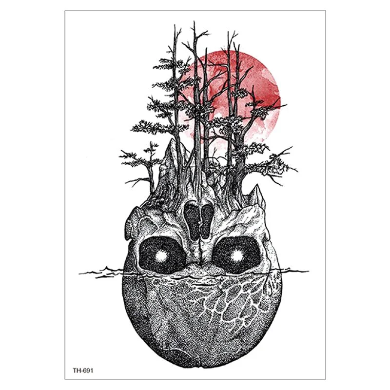 Waterproof TemporaryTattoo Sticker For Men Women Tiger Wolf Death Skull Temporary Tattoo Fake Henna Skeleton King Animal Tatoo