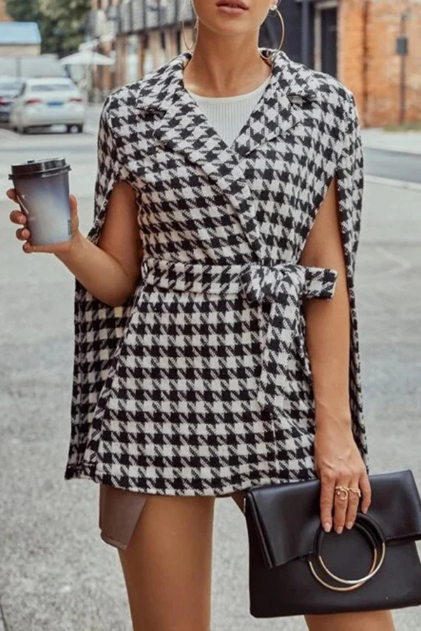 Houndstooth Bow Cape Coat