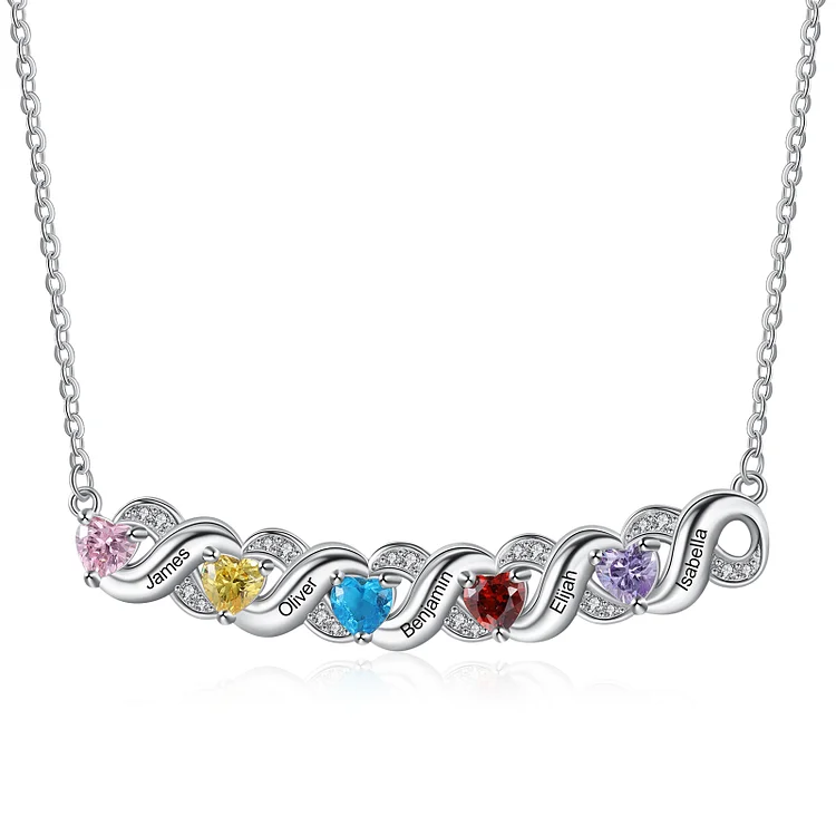 Personalisierbar 5 Namen Infinity Halskette mit 5 Geburtssteinen