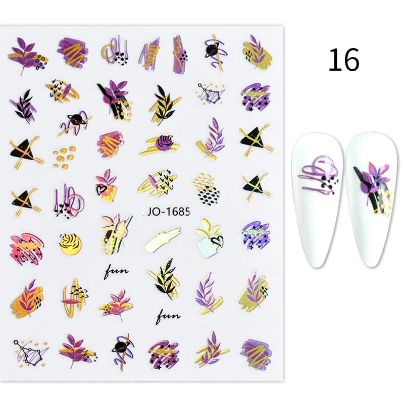 1PC Spring Green Palm Flowers Leaves 3D Nail Stickers Self-Adhesive Slider Nail Art Decorations Geometry Leaf Decals Manicure-Nail Inspo