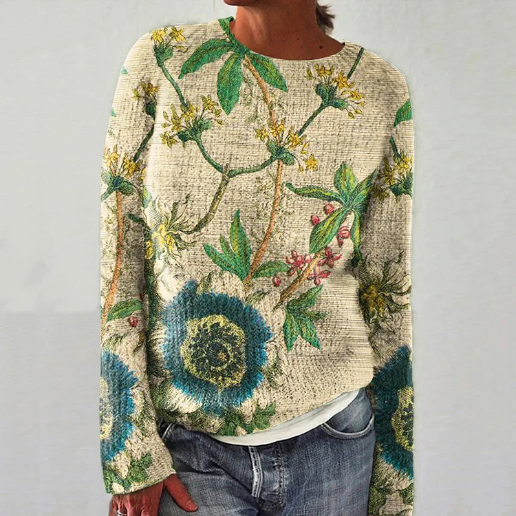 Vintage Yellow Flower Pattern Women's Sweater