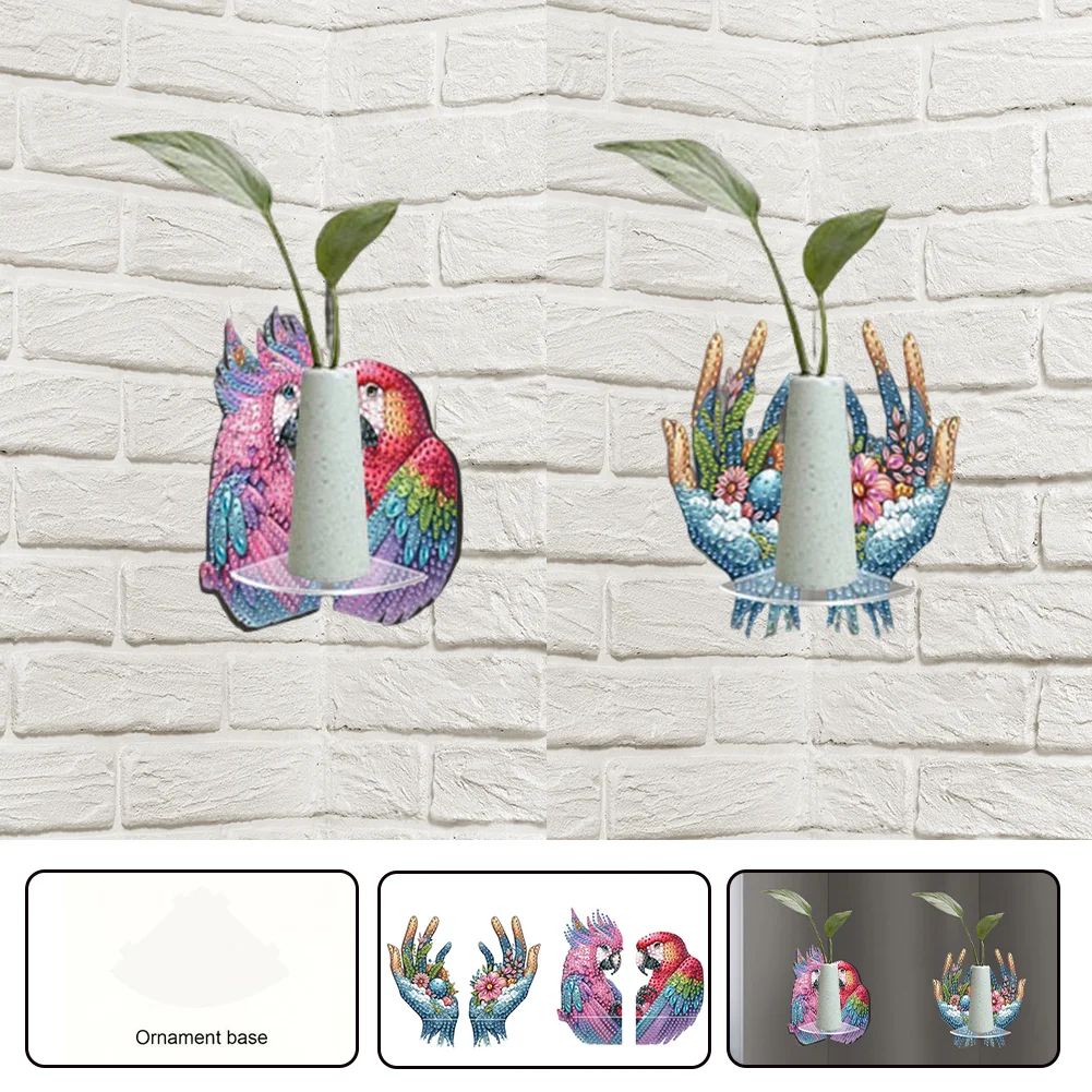 2pcs 2D Flat DIY Diamond Art Pendant DIY Home Decor Hanging Charm Decor (Parrot)
