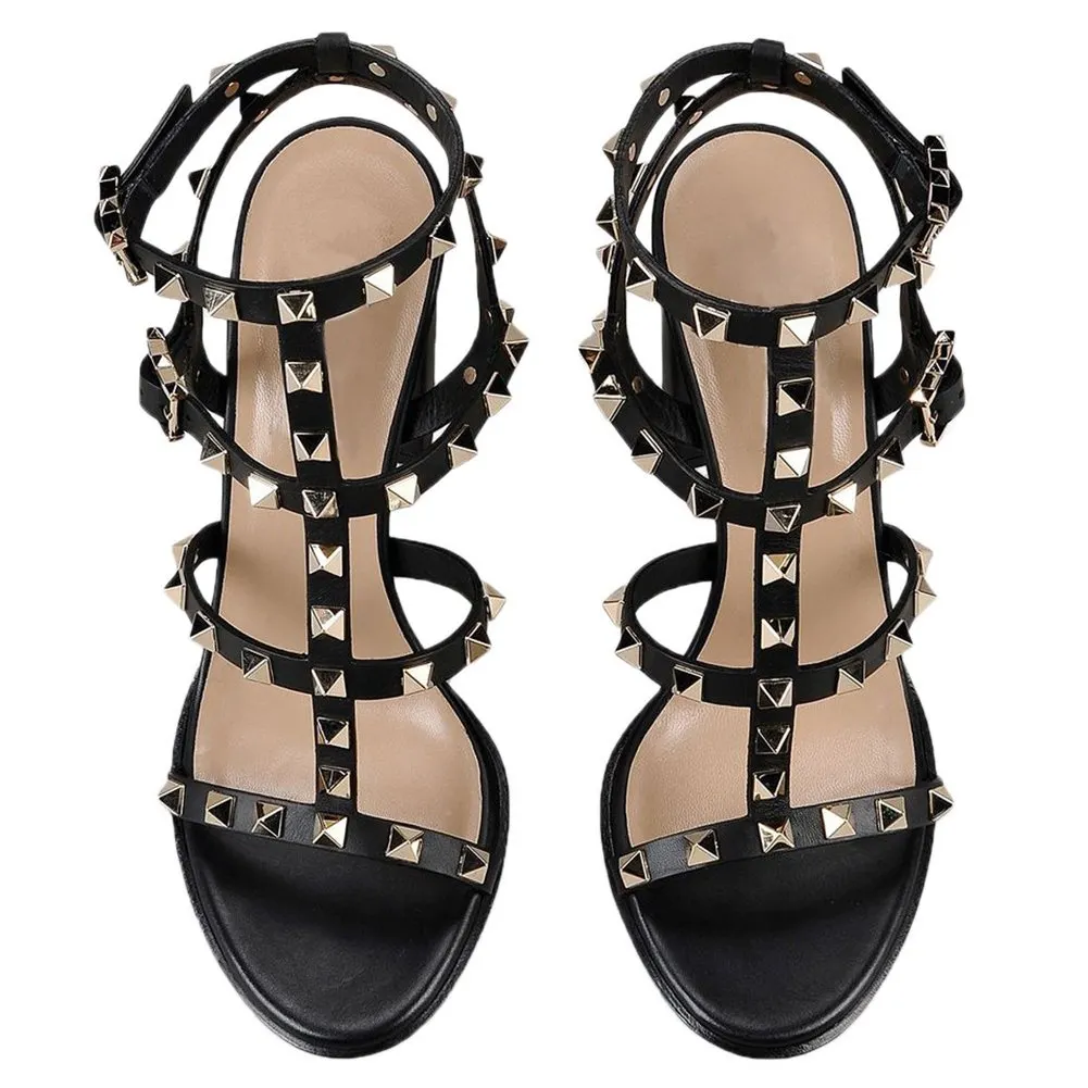 100mm Women's Rivets Block Heels Party Daily Summer Sandals-vocosishoes
