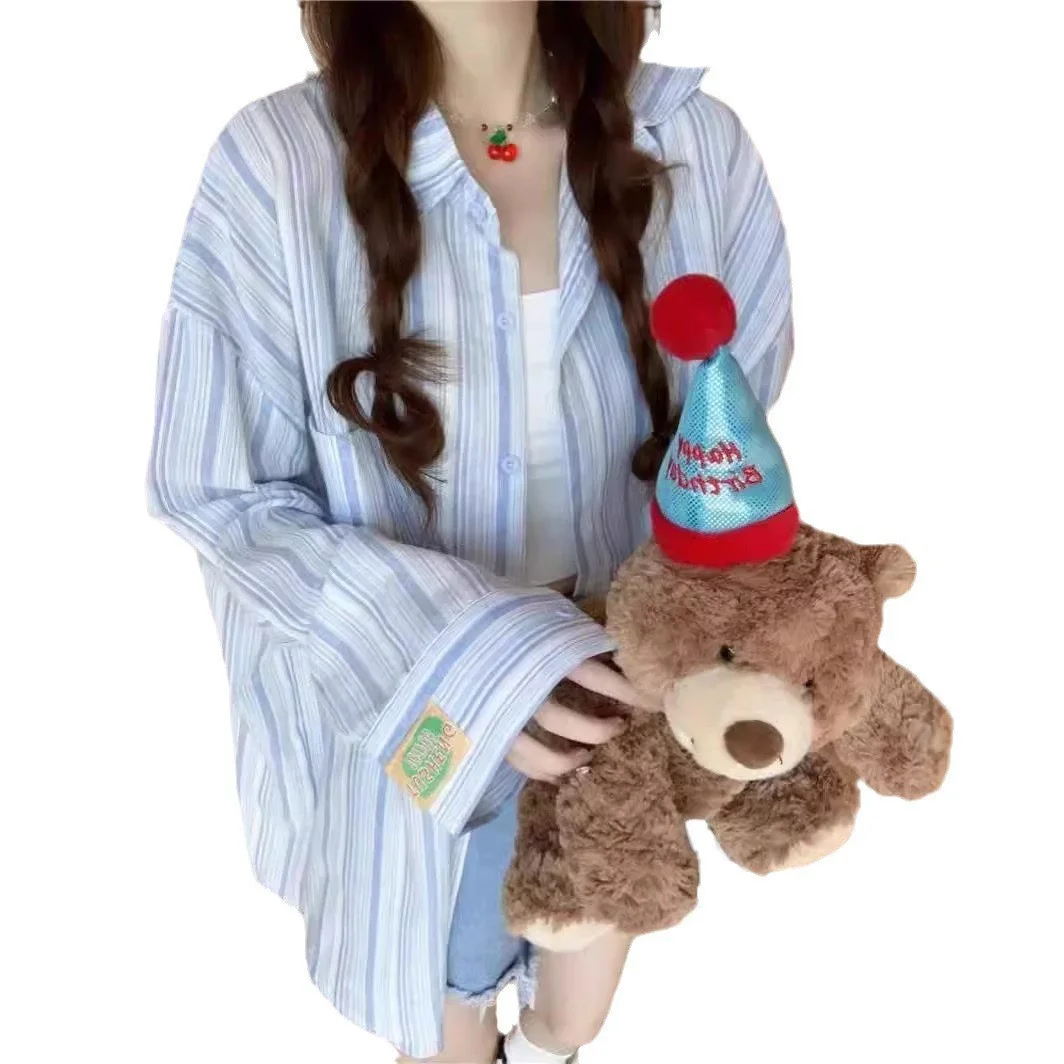 Athvotar Athvotar Sense Striped Polo Collar Long-Sleeved Shirt Coat Women Spring And Summer Loose Thin Sun Protection Shirt Outside The Shirt Top