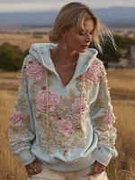 Bohemian Style Plant And Flower Embroidery Pattern Women's Hooded Sweatshirt