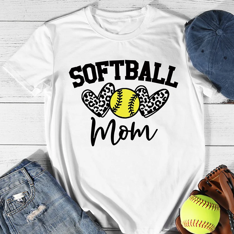 Softball Mom Leopard Heart T-Shirt-00090