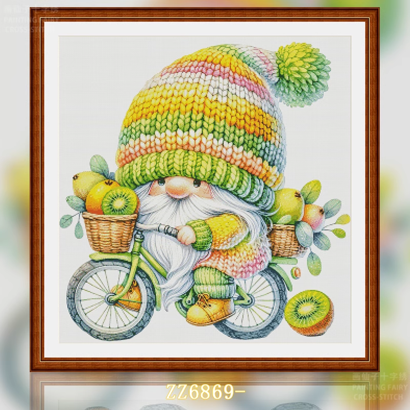 【ZZ6869- Kiwi Dwarfs Riding a Bicycle】 Painting Fairy Cross Stitch